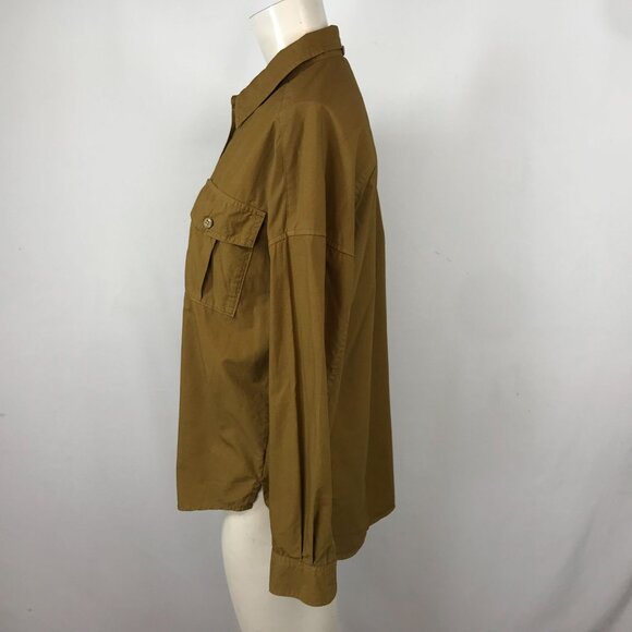 ALEX MILL -WOMEN'S XS - BROWN TAN LONG SLEEVE BUTTON COLLARED TOP W/ POCKETS - Picture 3 of 6